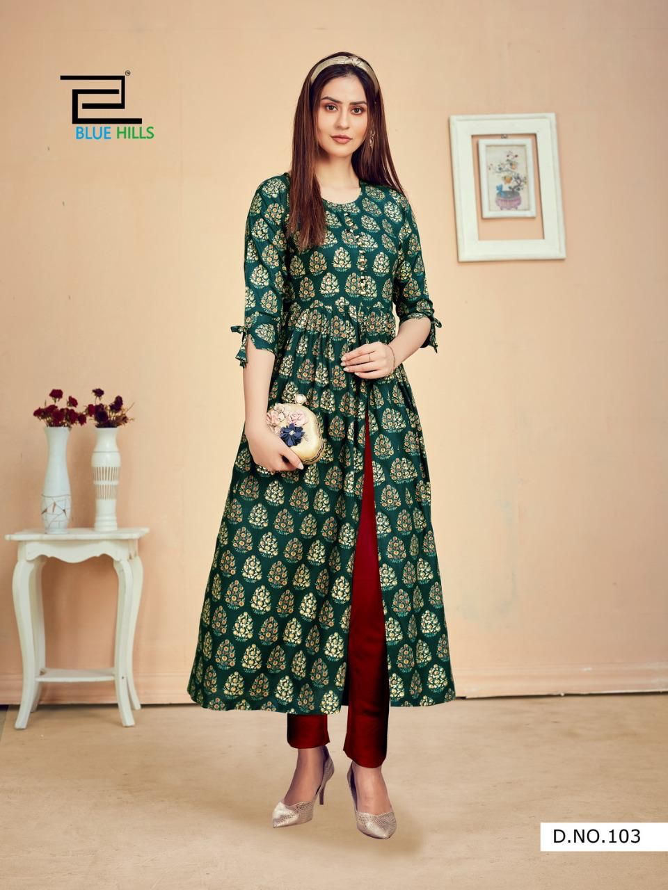 Blue Hills Calender 5 Nx Rayon Ethnic Wear Desinger Long Printed Kurti Collection